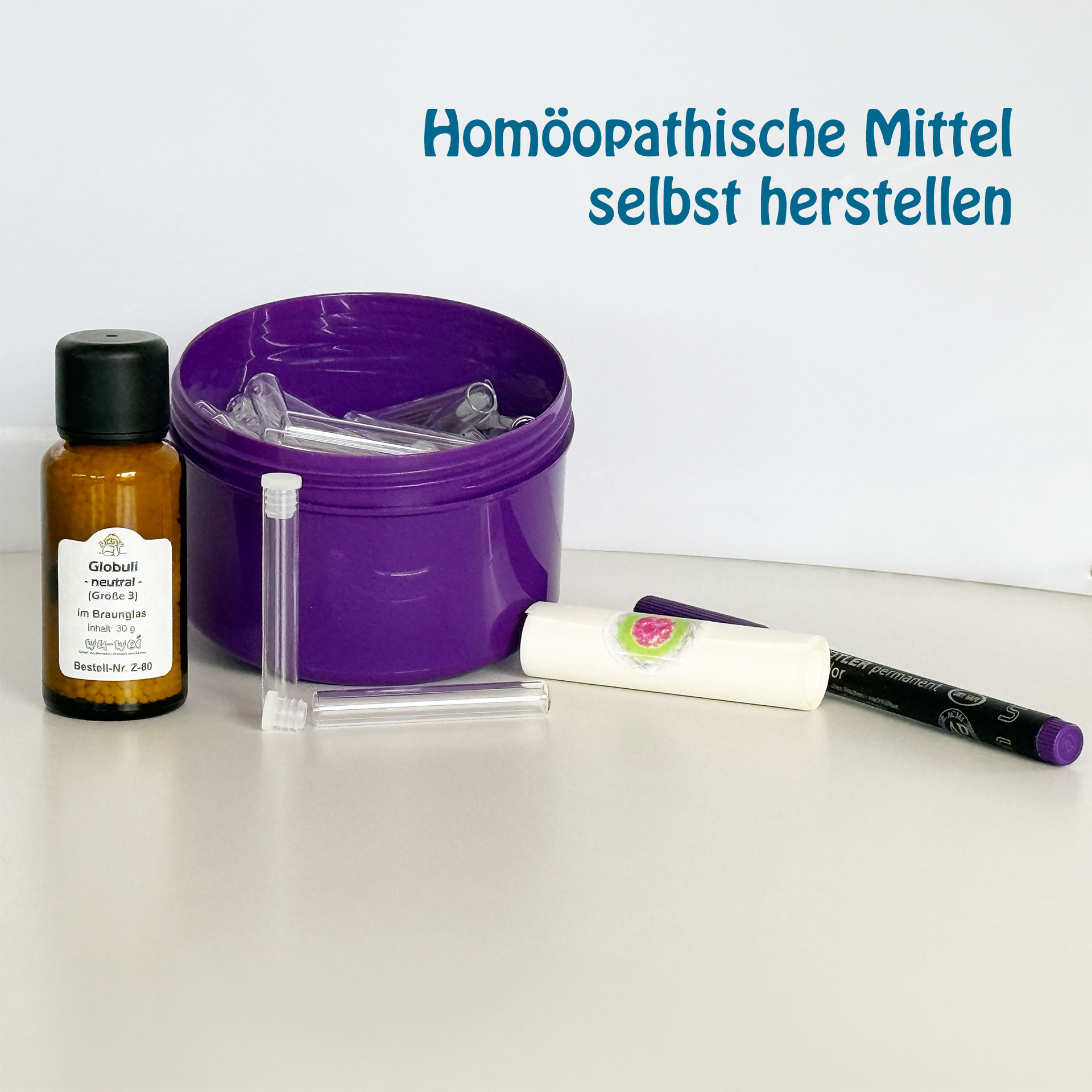 Homöopathie Starter-Set - Globuli, Fläschchen, Etiketten und Stift