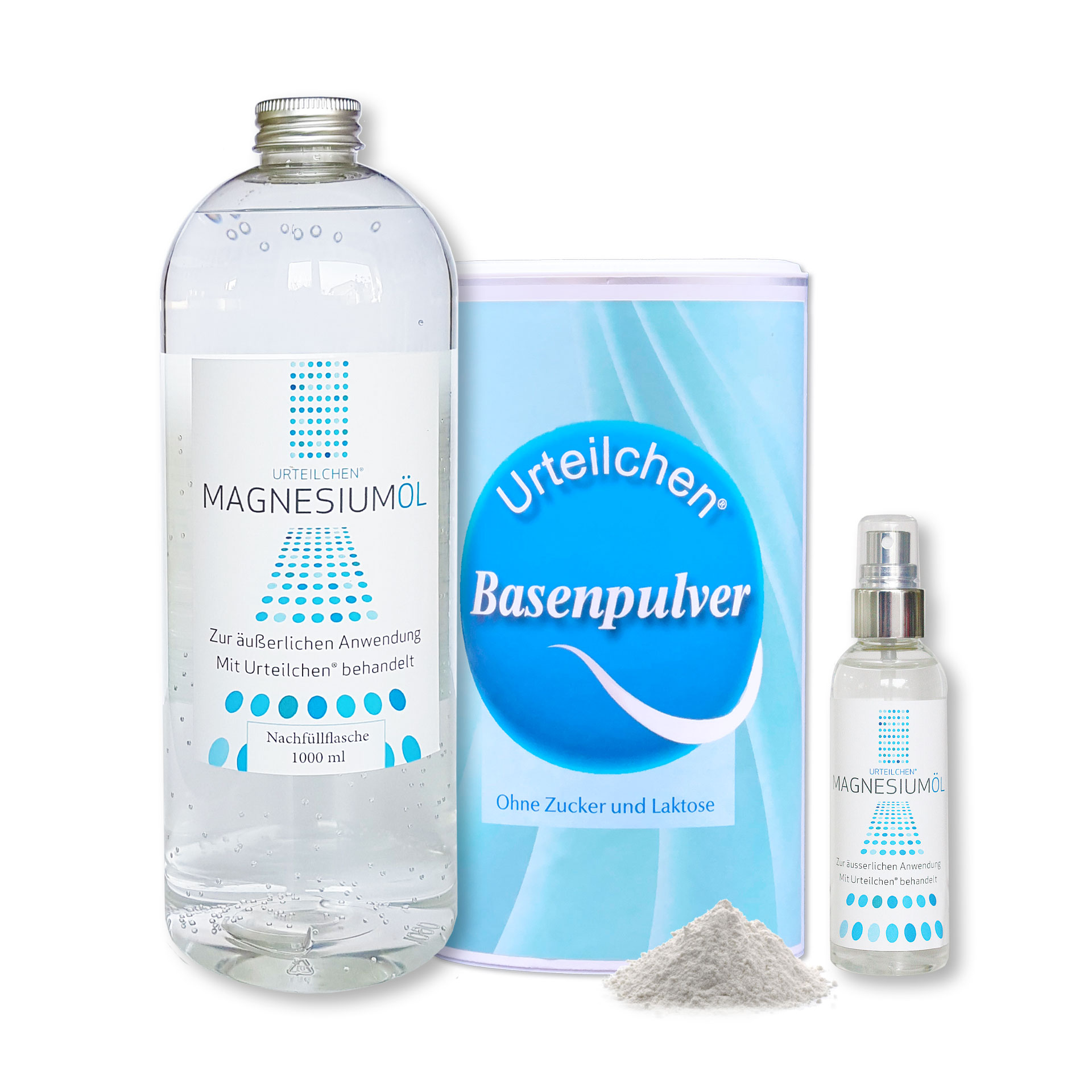 Urteilchen Basenpulver 1kg + Magnesiumöl 1L + Mag. Sprühflasche