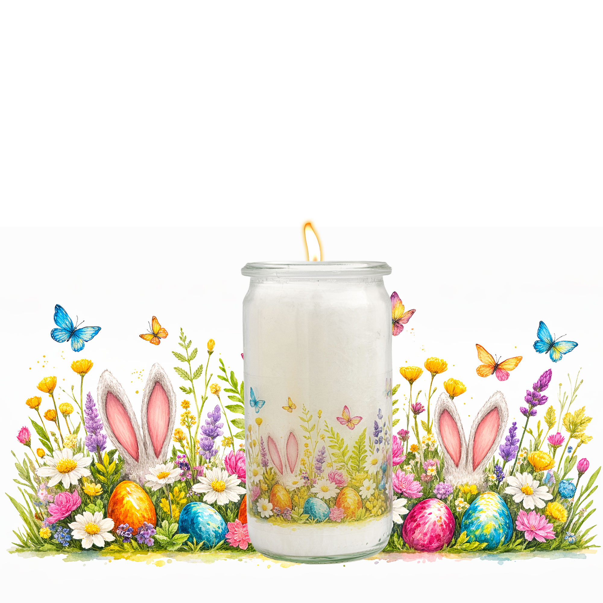 Herzlicht-Osterkerze "Frühlingswiese" im Glas 13x6 cm