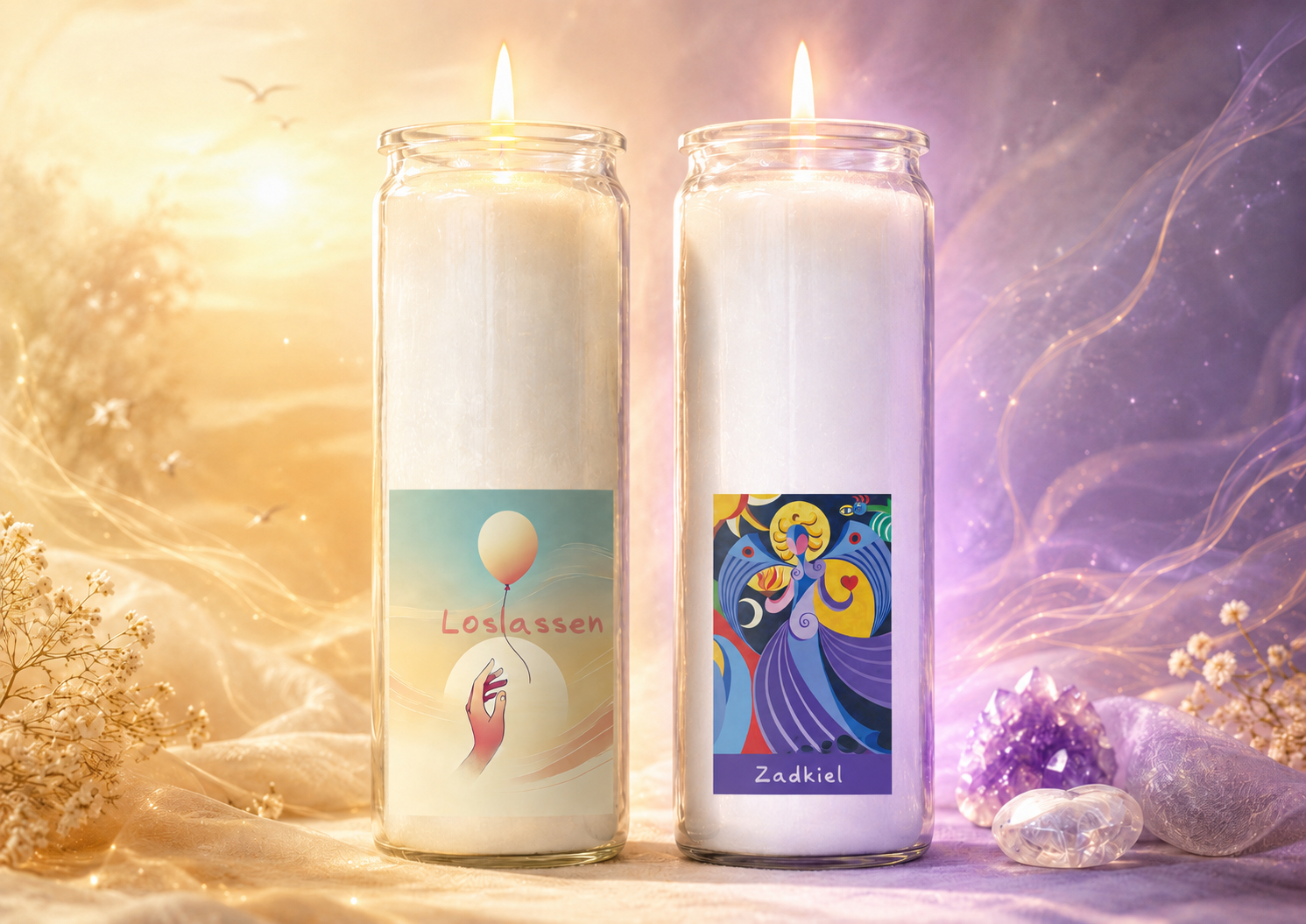 Herzlicht-Kerzen Loslassen und Erzengel Zadkiel - groß 600 ml