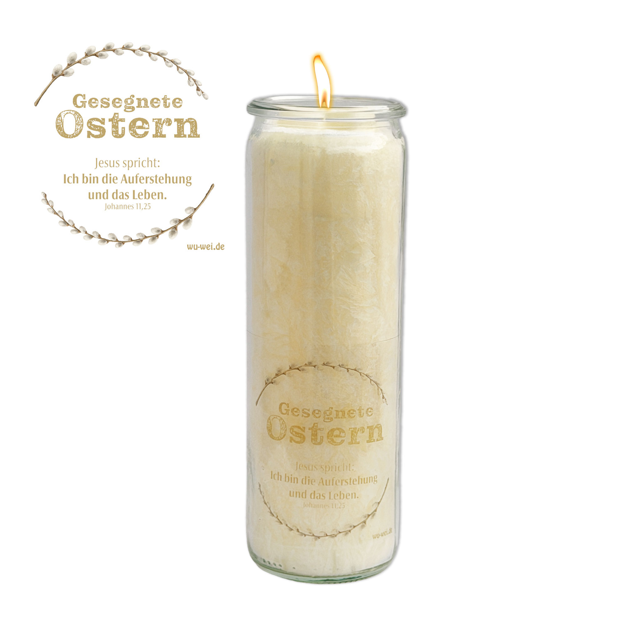 Herzlicht-Osterkerze "Gesegnete Ostern" im Glas 20x6 cm - cremefarben