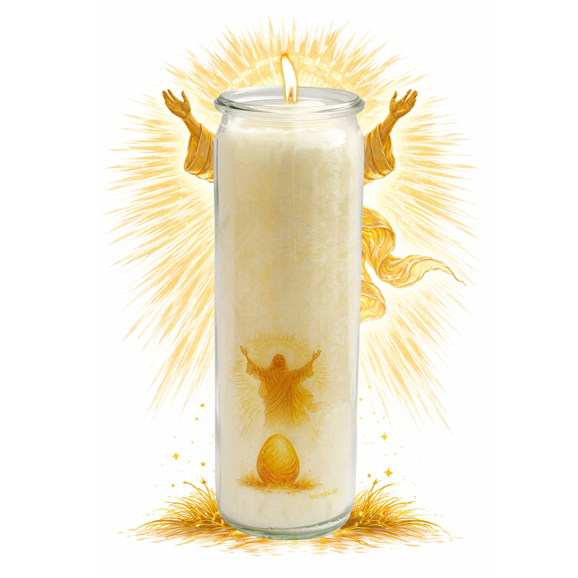 Herzlicht-Osterkerze "Jesus" im Glas 20x6 cm - cremefarben