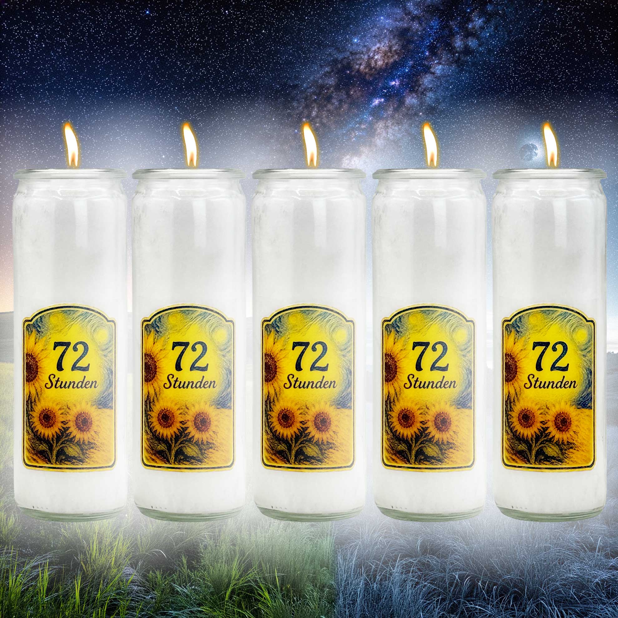 SET Herzlicht-Kerze 72 Stunden Kerze - 5 Stück - 20 x 6 cm