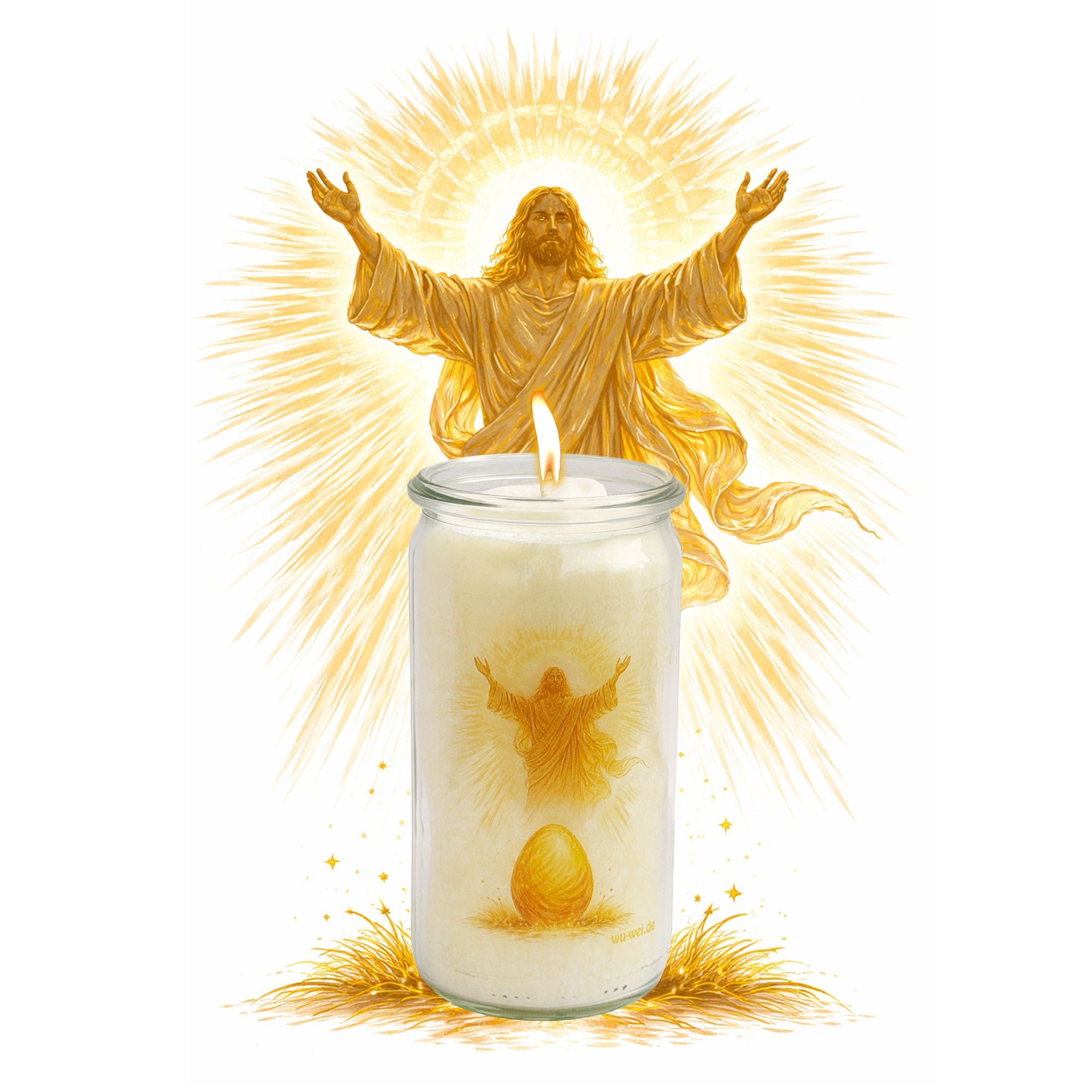 Herzlicht-Osterkerze "Jesus" im Glas 13x6 cm - cremefarben