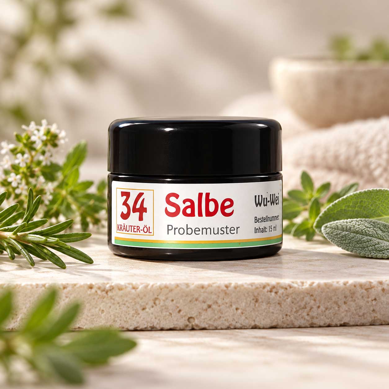 34-Kräuter-Öl SALBE 15 ml PROBEMUSTER im Mironglas