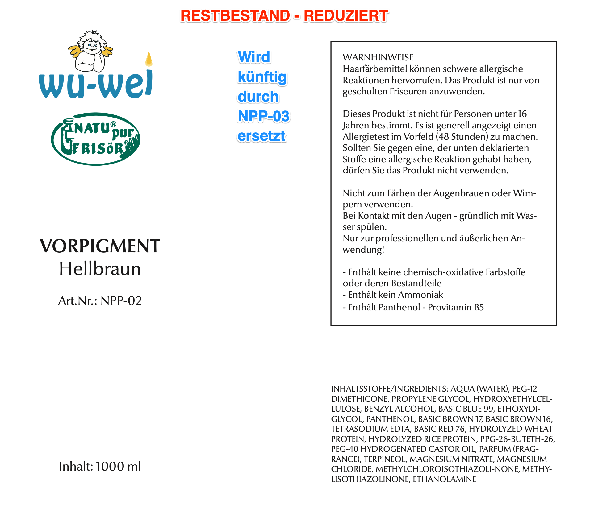 NatuPur Vorpigment Hellbraun 1000ml RESTBESTAND
