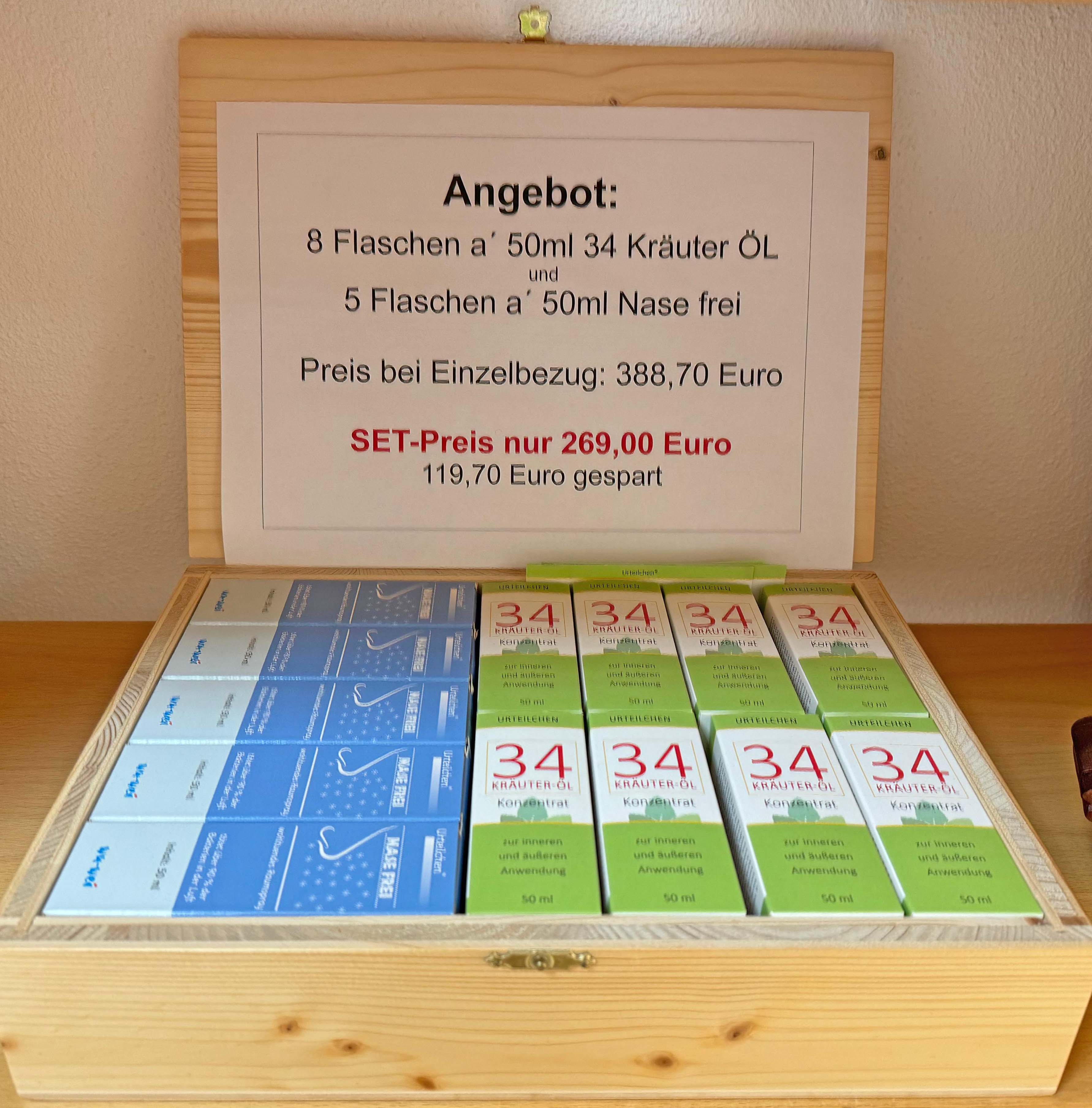 Angebot: 8x 34-Kräuter-Öl und  5x Nasefrei  je 50 ml